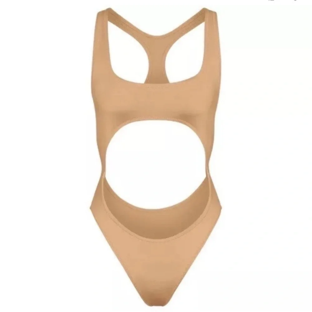 NEW- SKIMS (B10) Recycled Swim One Piece Cut-Out Monokini in Ochre size M